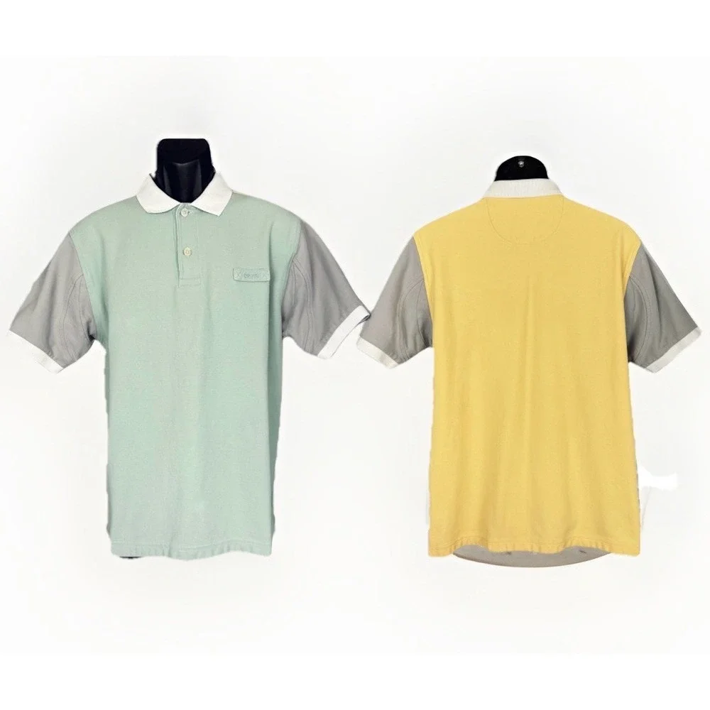 Orvis Color Block Men Medium Classic Polo Shirt‎ Short Sleeve Logo  Green Yellow